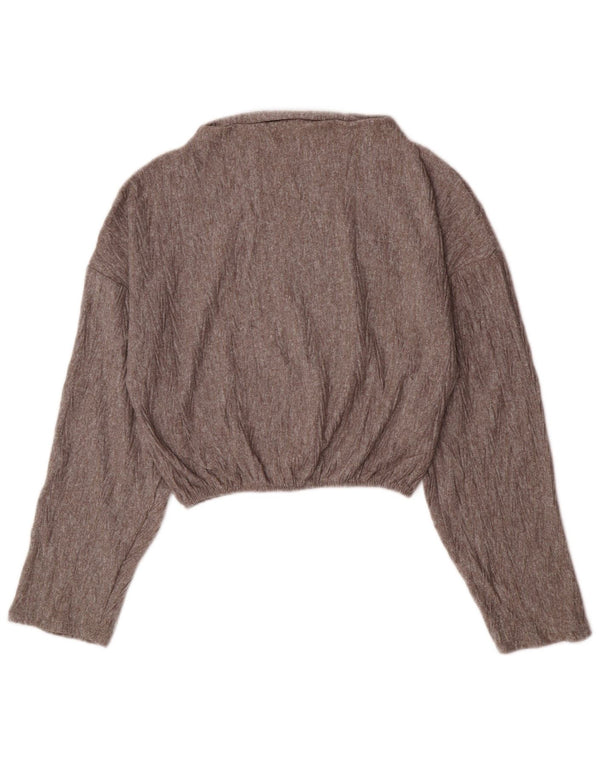 Maglione corto con scollo a barca da donna Zara UK 10 piccolo poliestere grigio