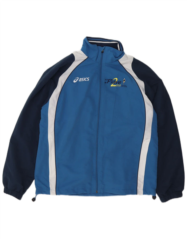Giacca da tuta grafica ASICS da uomo, giacca grande, in poliestere color block blu