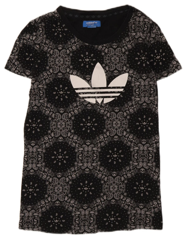 T-shirt grafica da donna Adidas Top UK 14 Medium Black Paisley Cotton