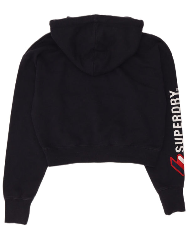 Maglione da donna con cappuccio grafico oversize corto Superdry UK 10 Small Blu navy