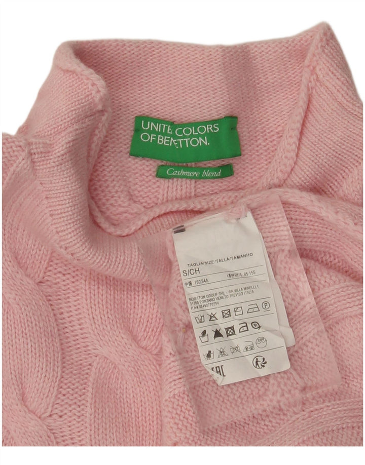 Maglione maglione a collo alto da donna BENETTON UK 10 piccolo rosa poliammide