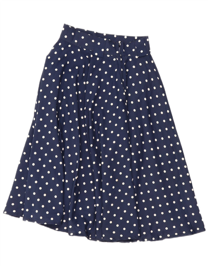 VINTAGE Womens A-Line Skirt IT 42 Medium W24 Navy Blue Polka Dot