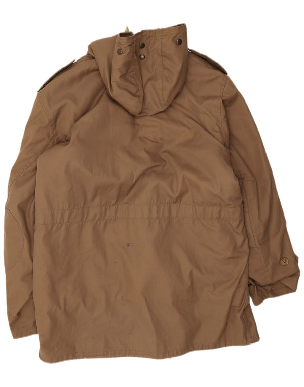 Giacca parka militare vintage da uomo con cappuccio UK 44 2XL Marrone