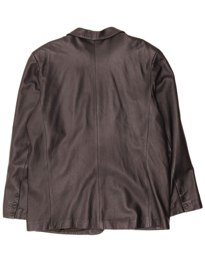 Giacca blazer in pelle vintage da uomo a 3 bottoni UK 44 2XL in pelle nera