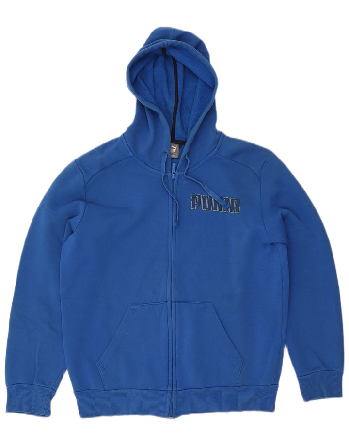 Felpa con cappuccio e zip grafica da uomo Puma piccola in cotone blu