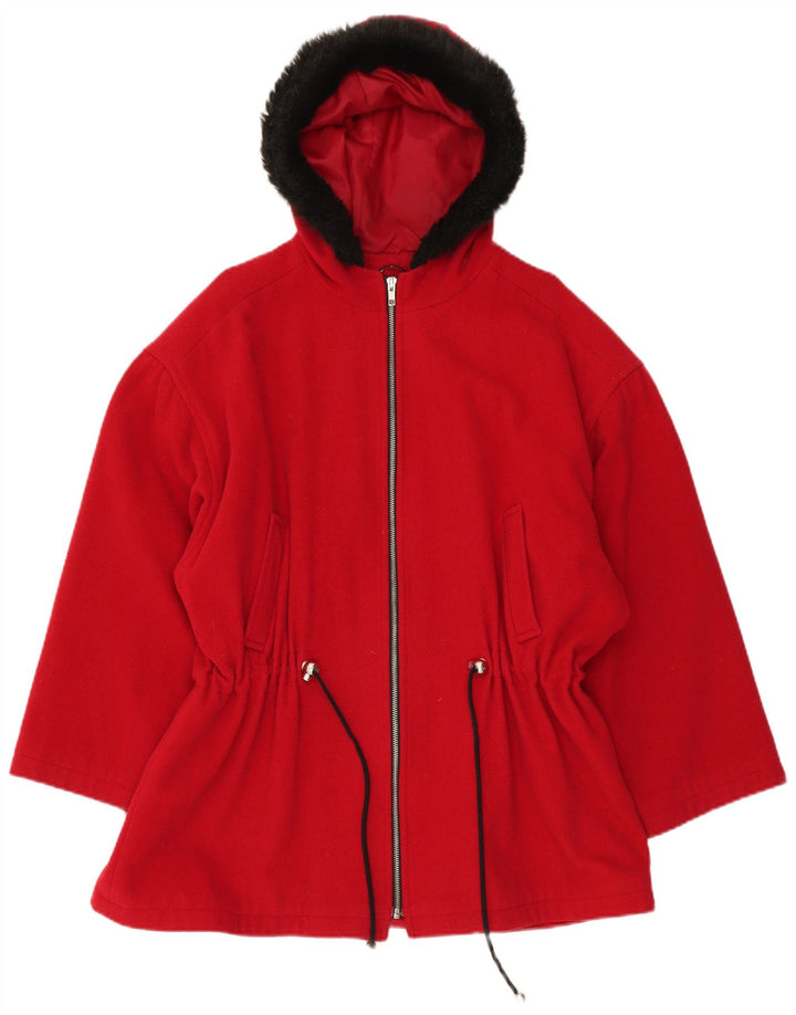 Giacca a vento con cappuccio da donna vintage UK 20 2XL rossa