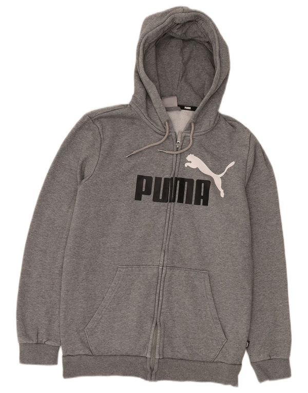 PUMA Felpa con cappuccio e zip grafica da uomo piccola in cotone grigio sportivo
