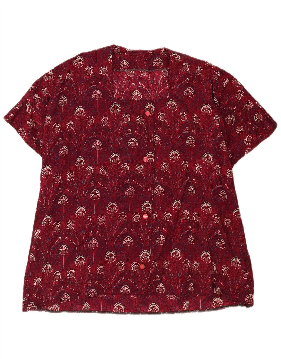 Top camicetta vintage da donna con motivo astratto UK 14 grande bordeaux