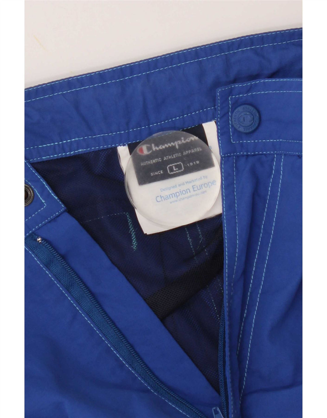 Pantaloncini da bagno con grafica Champion da uomo, grandi, in nylon color block blu