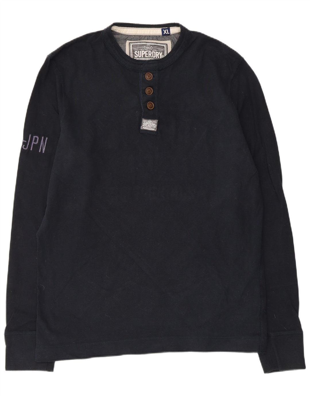 Top grafico da uomo Superdry a maniche lunghe XL in cotone blu navy