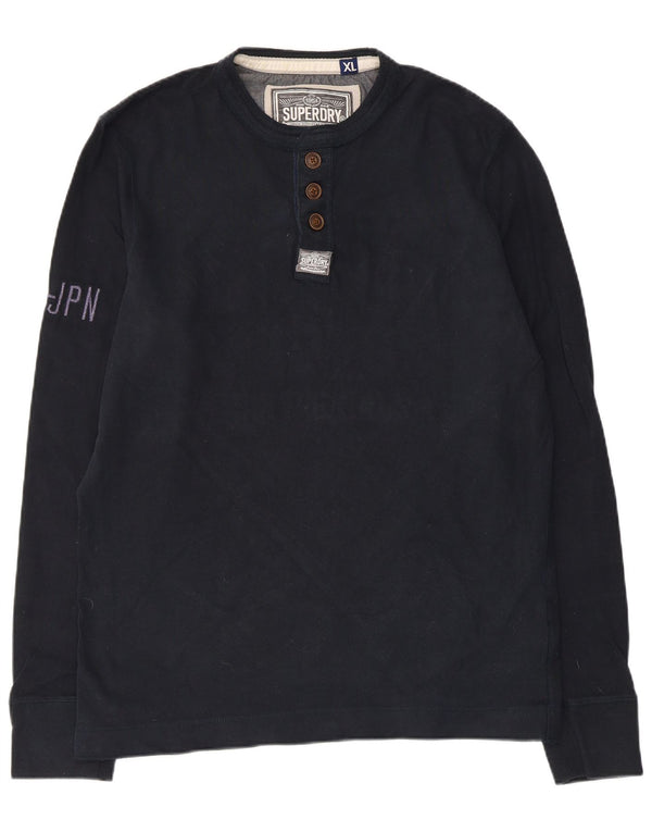 Top grafico da uomo Superdry a maniche lunghe XL in cotone blu navy