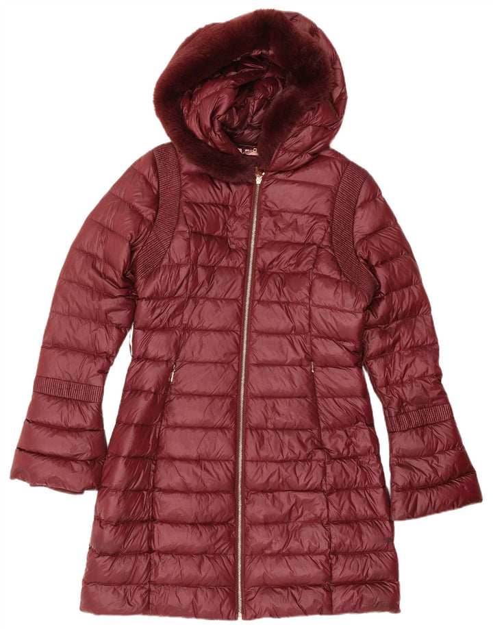 Cappotto imbottito con cappuccio da donna Ted Baker taglia 2 piccolo bordeaux in poliammide