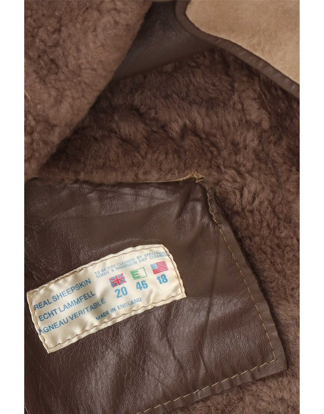 Giacca in shearling da donna vintage UK 20 2XL Pelle di agnello beige
