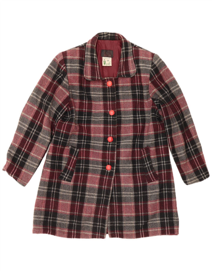 Soprabito vintage da donna IT 48 XL in lana a quadri bordeaux