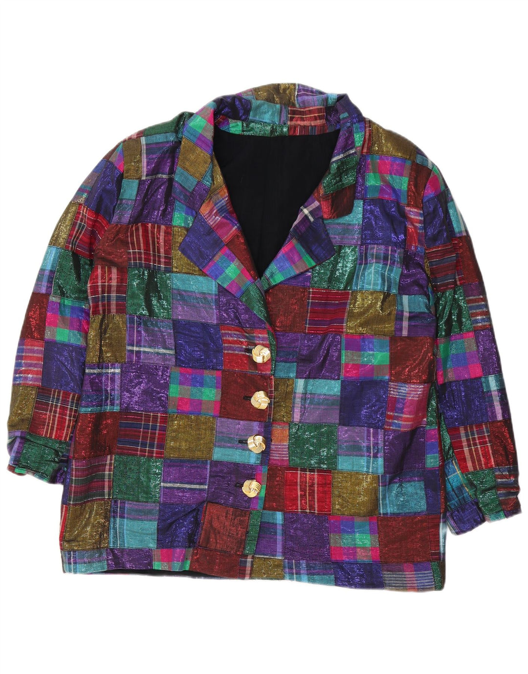 Giacca blazer vintage da donna a 4 bottoni UK 18 XL Patchwork multicolore