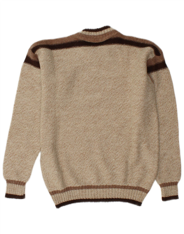 Maglione maglione girocollo da uomo vintage in acrilico color block beige medio