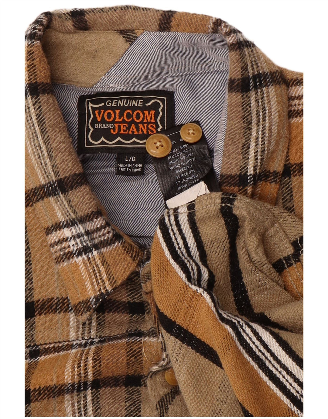 VOLCOM Camicia da uomo in flanella di cotone a quadri marroni grandi