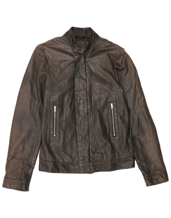 Mens Leather Jacket IT 48 Medium Black Leather