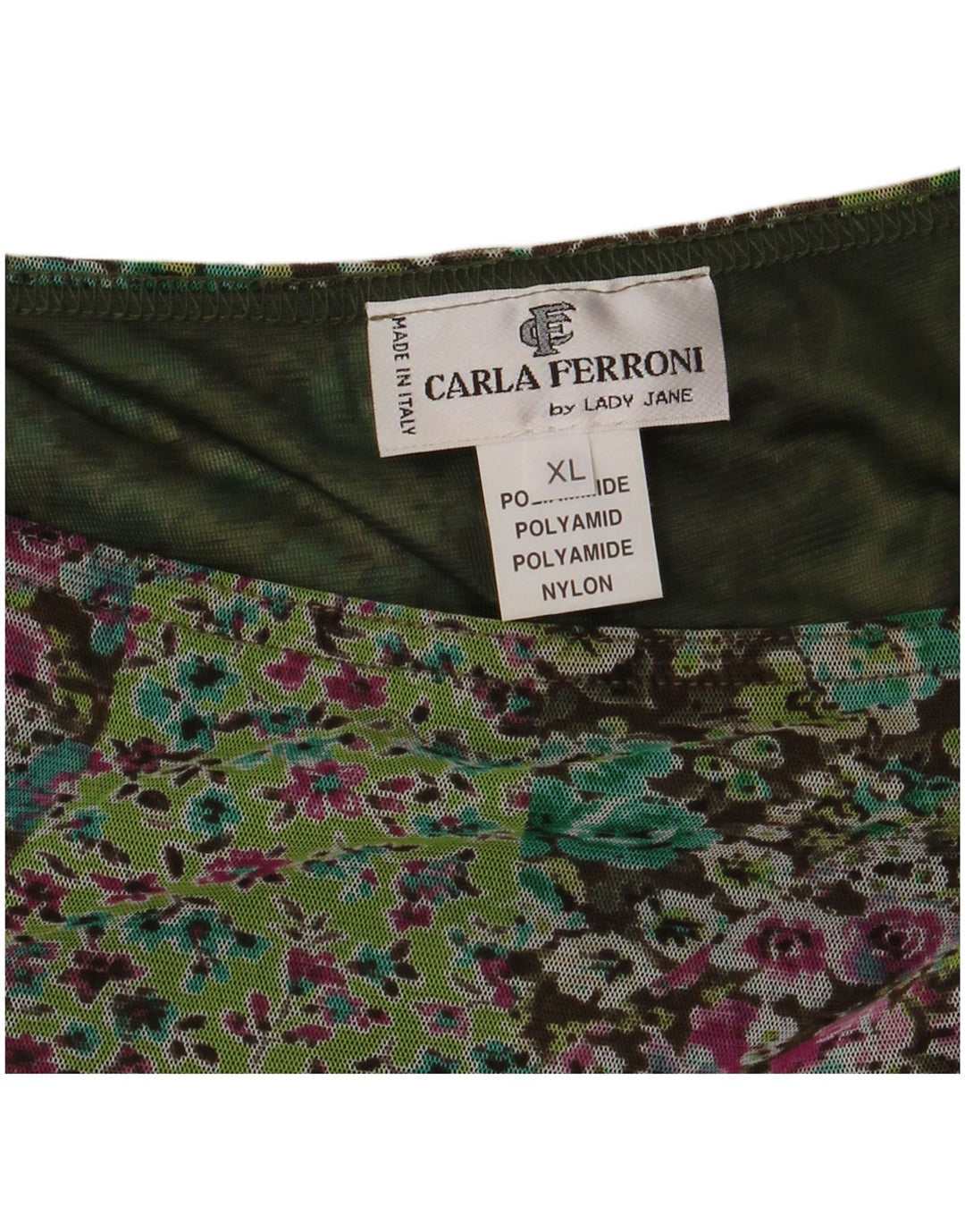 CARLA FERRONI Gonna Svasata Donna XL W36 Verde Floreale Poliammide