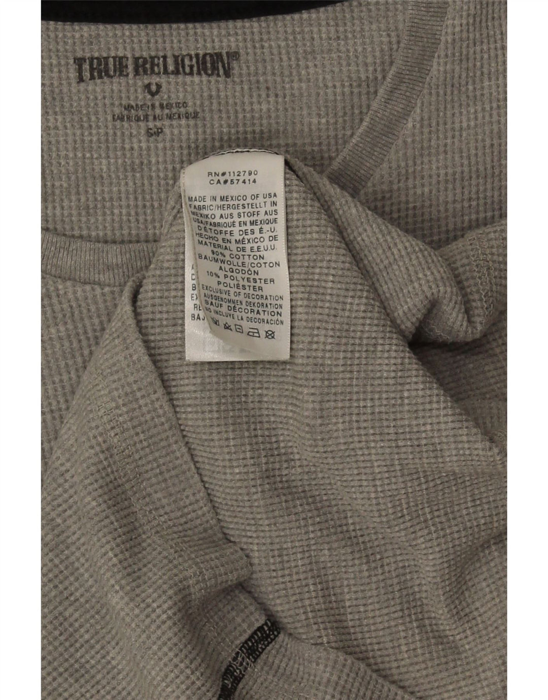 True Religion Top grafico da uomo a maniche lunghe in cotone grigio piccolo