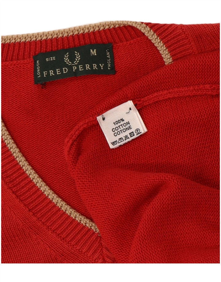 FRED PERRY Maglione da uomo con scollo a V in cotone rosso medio