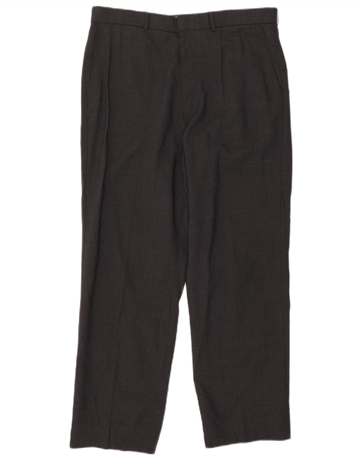 Pantaloni da abito con pegging da uomo Marks & Spencer W34 L29 poliestere gessato grigio