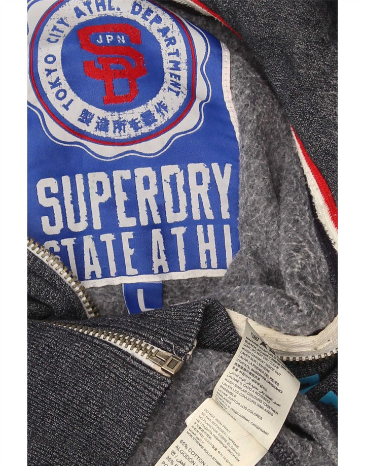 Maglione con cappuccio e zip grafica da uomo Superdry grande in cotone grigio