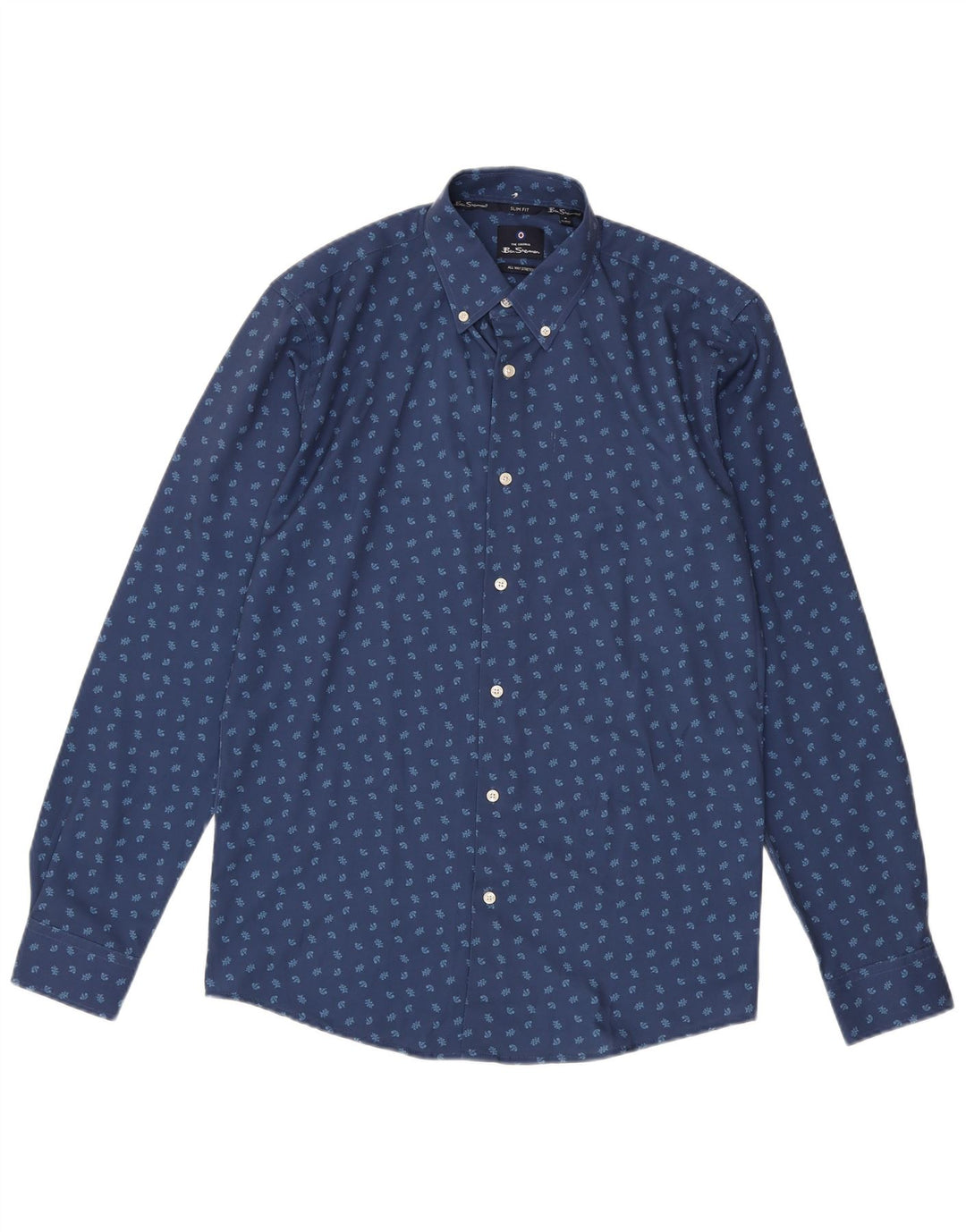 Camicia slim fit da uomo Ben Sherman taglia 15 1/2 poliestere floreale blu medio