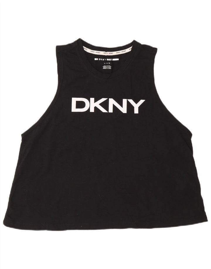 Canottiera grafica da donna Dkny UK 16 grande cotone nero