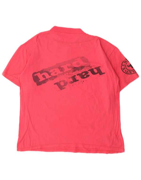 T-shirt grafica vintage da donna con collo e zip UK 16 grande rosa