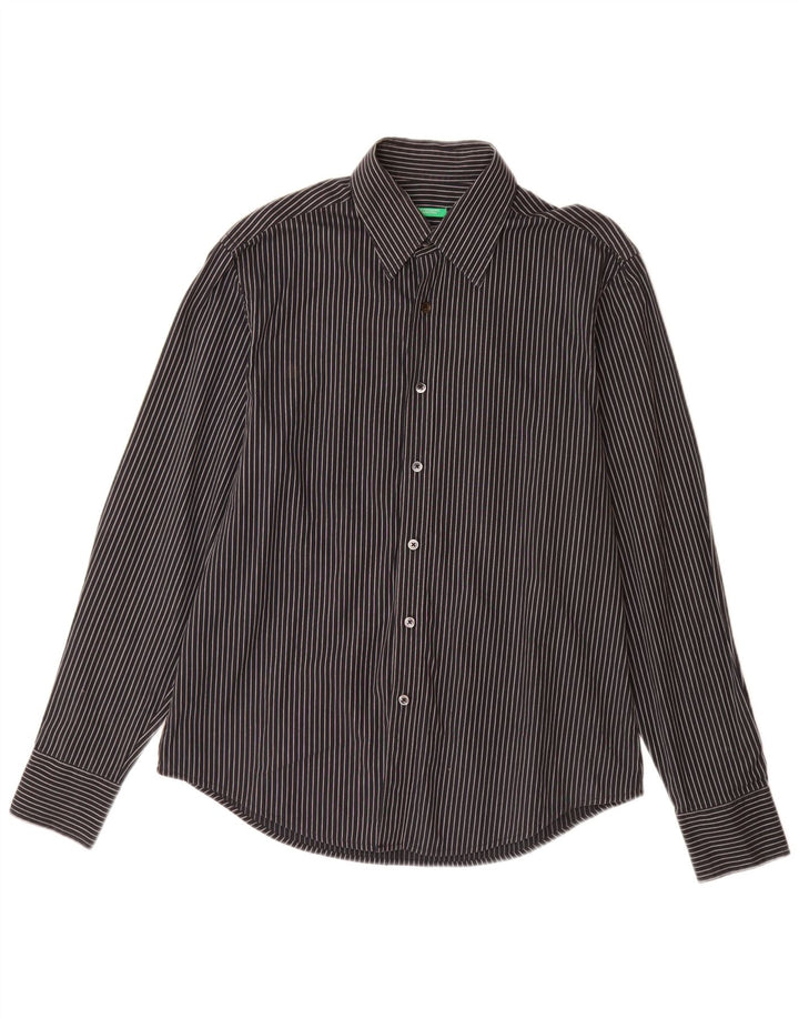 Camicia Uomo BENETTON Cotone Gessato Medio Nero