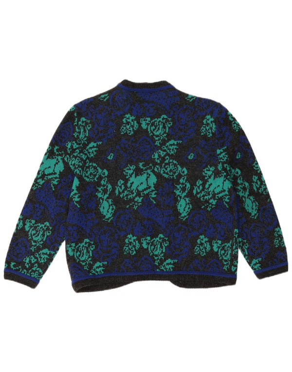 Maglione cardigan con maniche a 3/4 da donna Devernois Paris UK 14 Blu medio floreale