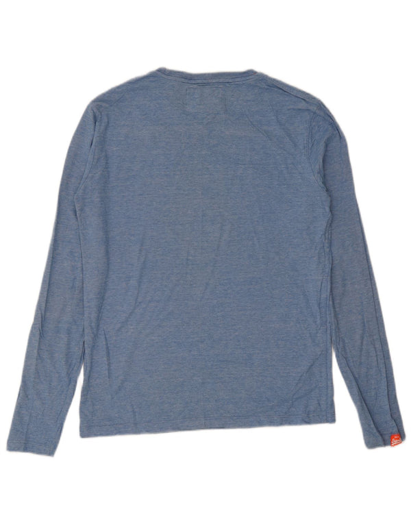 Top da uomo Superdry a maniche lunghe in cotone screziato blu medio