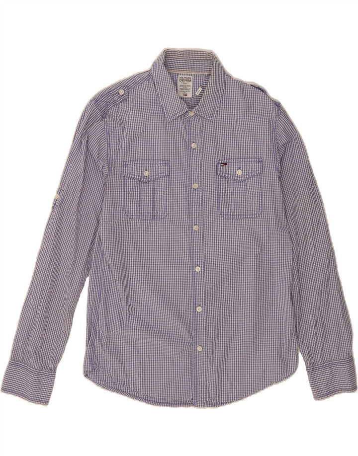 TOMMY HILFIGER Mens Military Shirt Medium Blue Gingham Cotton Vintage Tommy Hilfiger and Second-Hand Tommy Hilfiger from Messina Hembry 