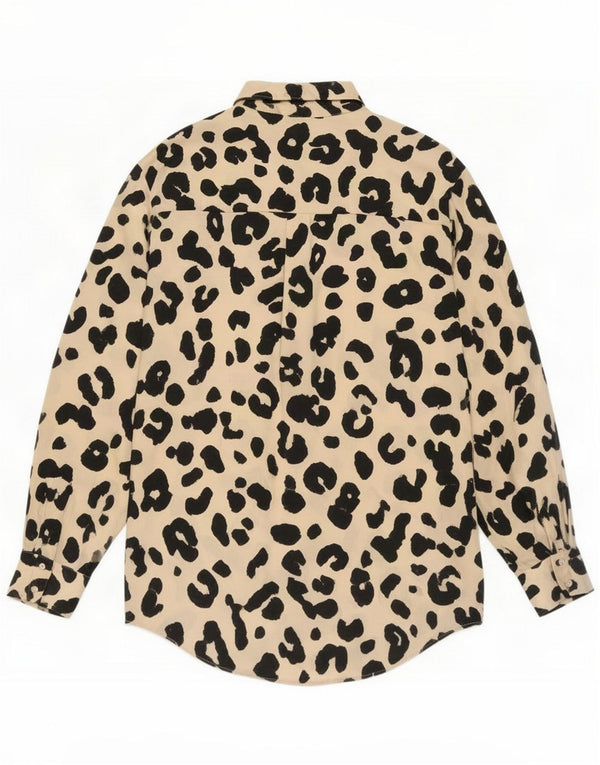 Zara camicia camicetta da donna UK 14 Beige medio Poliestere con stampa animalier