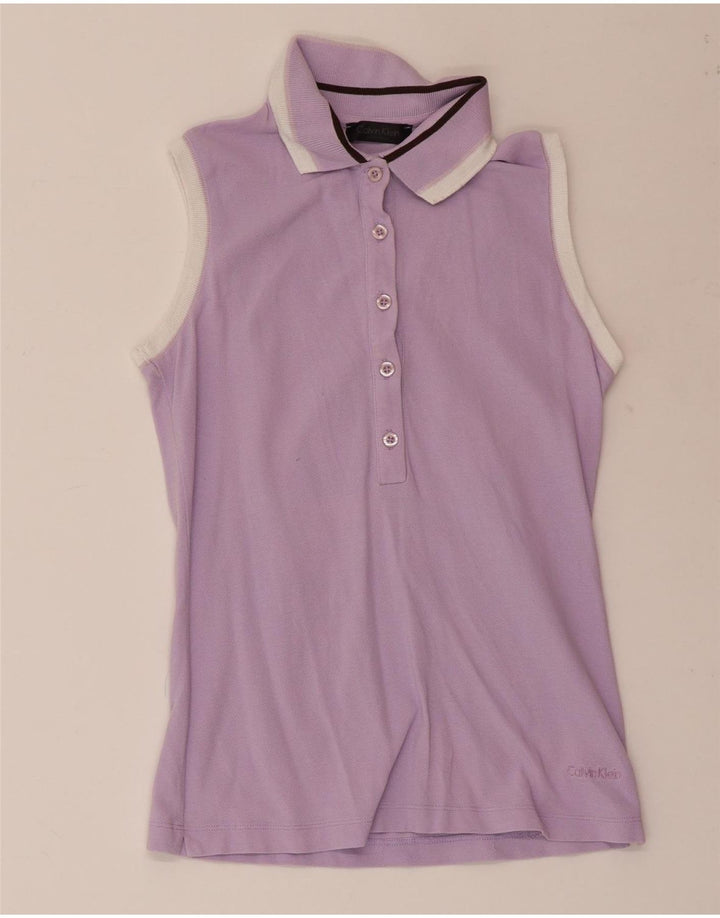 CALVIN KLEIN Polo senza maniche da donna UK 4 XS Viola Cotone
