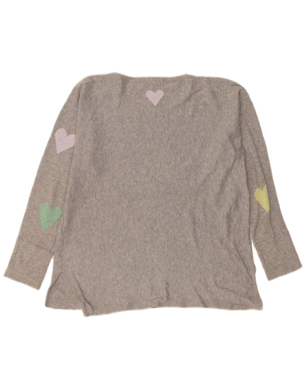 WHITE STUFF Maglione da donna con scollo a barca UK 14 Grande cuore di cotone grigio