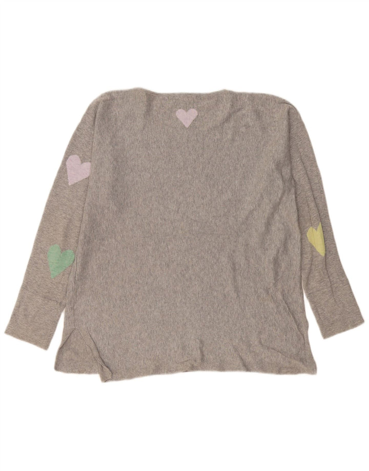 WHITE STUFF Maglione da donna con scollo a barca UK 14 Grande cuore di cotone grigio