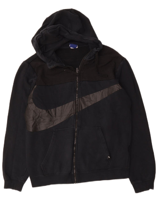 Felpa con cappuccio e zip grafica Nike da uomo in cotone nero medio
