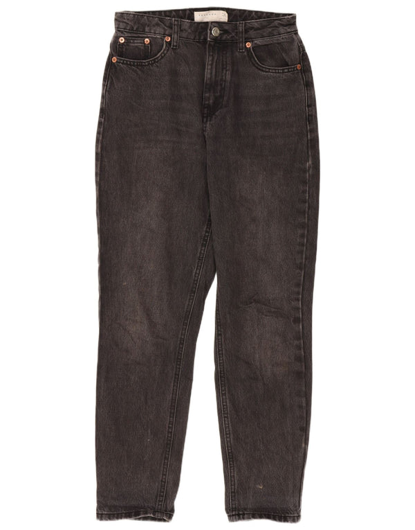 Topshop Jeans affusolati a vita alta mamma da donna UK 8 piccoli W26 L26 Cotone grigio