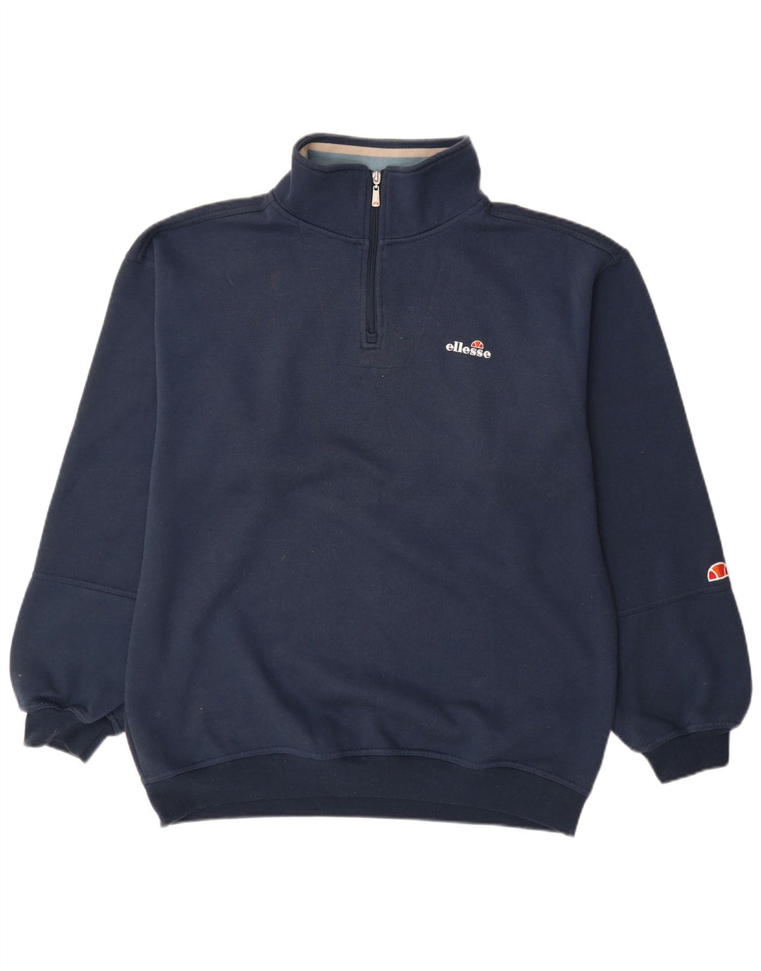 Felpa Ellesse da uomo con zip e collo, maglione grande, cotone blu navy