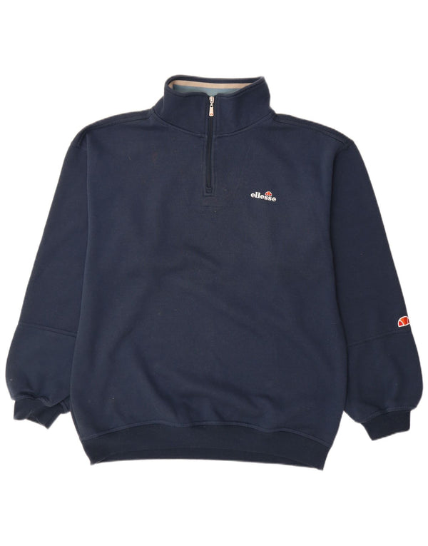 Felpa Ellesse da uomo con zip e collo, maglione grande, cotone blu navy