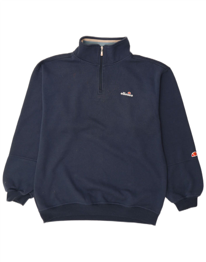 Felpa Ellesse da uomo con zip e collo, maglione grande, cotone blu navy