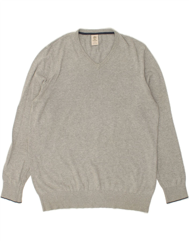 TIMBERLAND Mens V-Neck Jumper Sweater Medium Grey Cotton Vintage Timberland and Second-Hand Timberland from Messina Hembry 