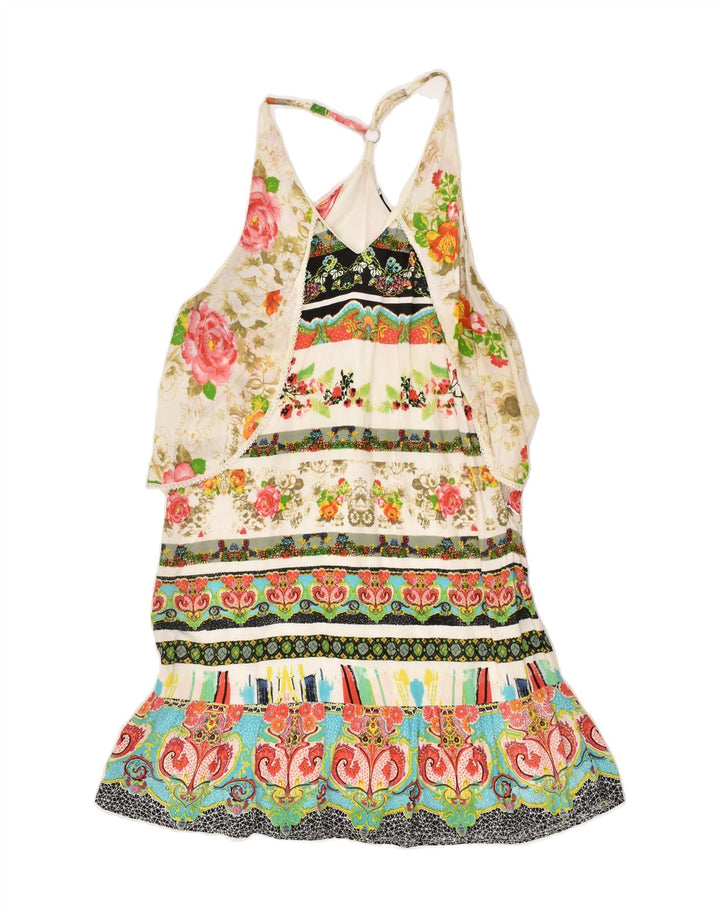 DESIGUAL Womens Sundress EU 42 Large Beige Floral Viscose | Vintage Desigual | Thrift | Second-Hand Desigual | Used Clothing | Messina Hembry 