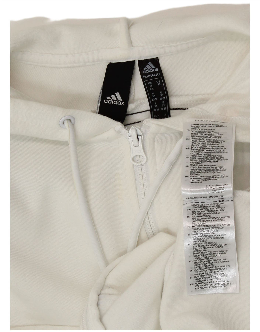 Felpa con cappuccio e zip da donna ADIDAS UK 4/6 XS cotone bianco