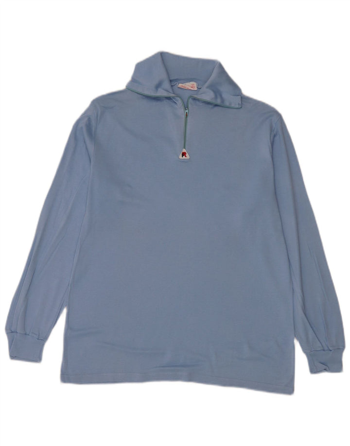 Top vintage da uomo con zip a 1/4 manica lunga XL blu