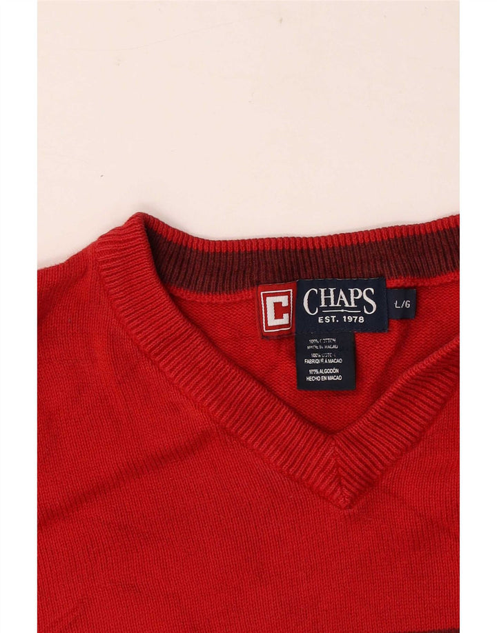 Chaps Uomo Maglione con scollo a V Maglione grande in cotone color block rosso