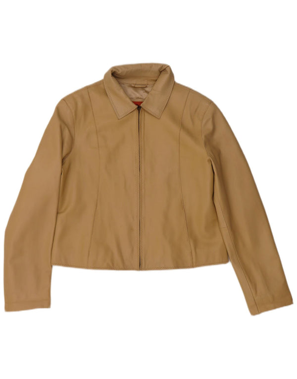 Helium Womens Crop Leather Jacket UK 14 Medium Beige Leather