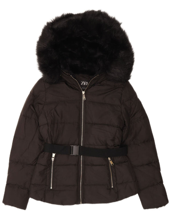 Giacca imbottita con cappuccio da donna Zara UK 10 piccola poliestere nero